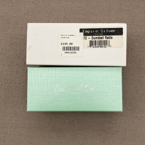 🆕 Brand New in Box - Empire Sterling Silver Polished Plain Dumbbell Baby Rattle - Picture 2 of 9